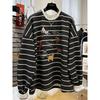Printed Velvet Thickened Striped Round Neck Pullover Sweatshirt for Women Autumn Winter Tops