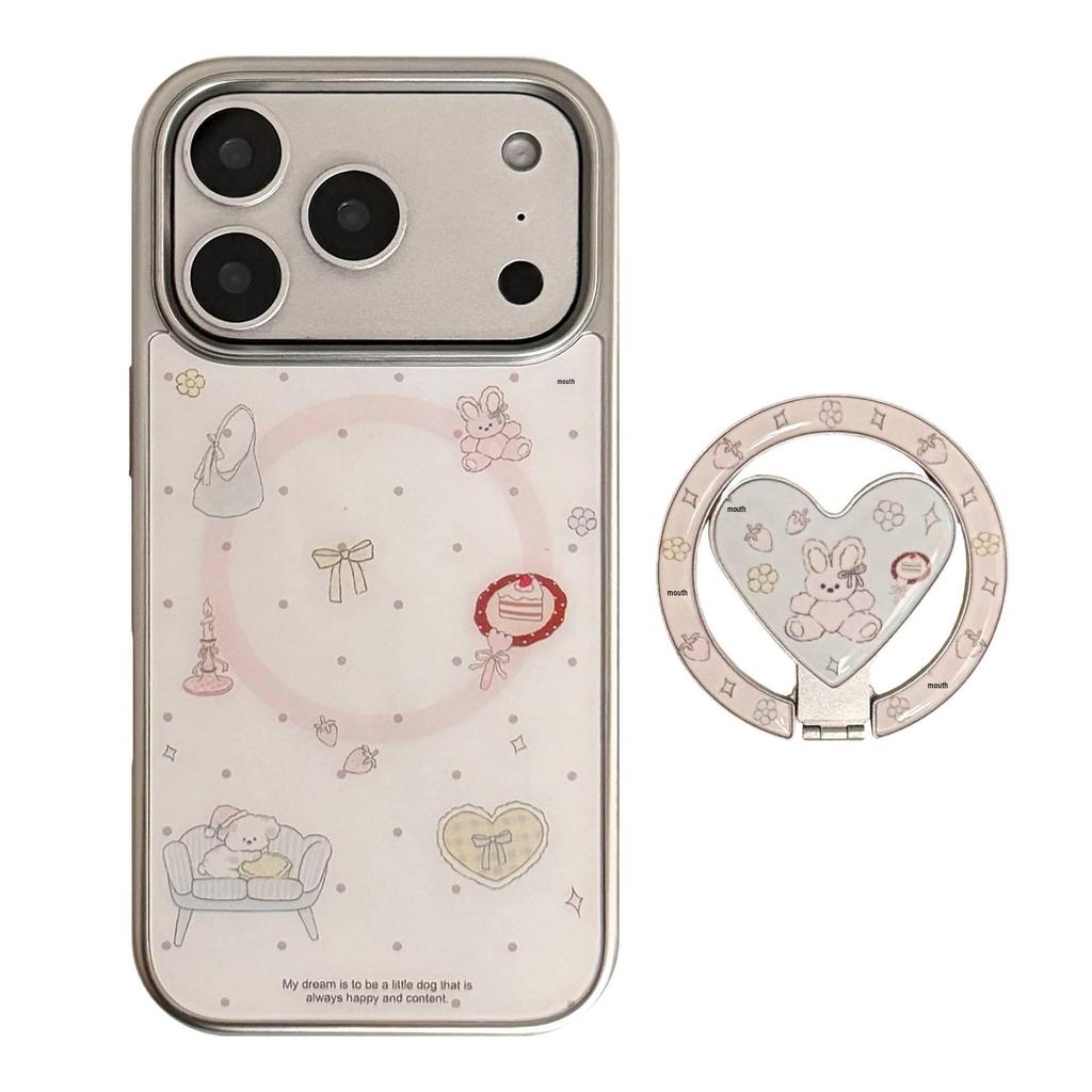 Креативный мультяшный чехол для iPhone 16/15/13 Pro Max: Магнитный кронштейн, Гальваническое покрытие, Корейский дизайн
