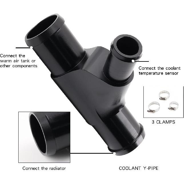 Radiator Coolant Y-Pipe Fit for Ford F250 F350 F450 F550 E350 E450 Excursion 6.0L Diesel - Black Weldless Aluminum Coolant Hose Connector Replacement