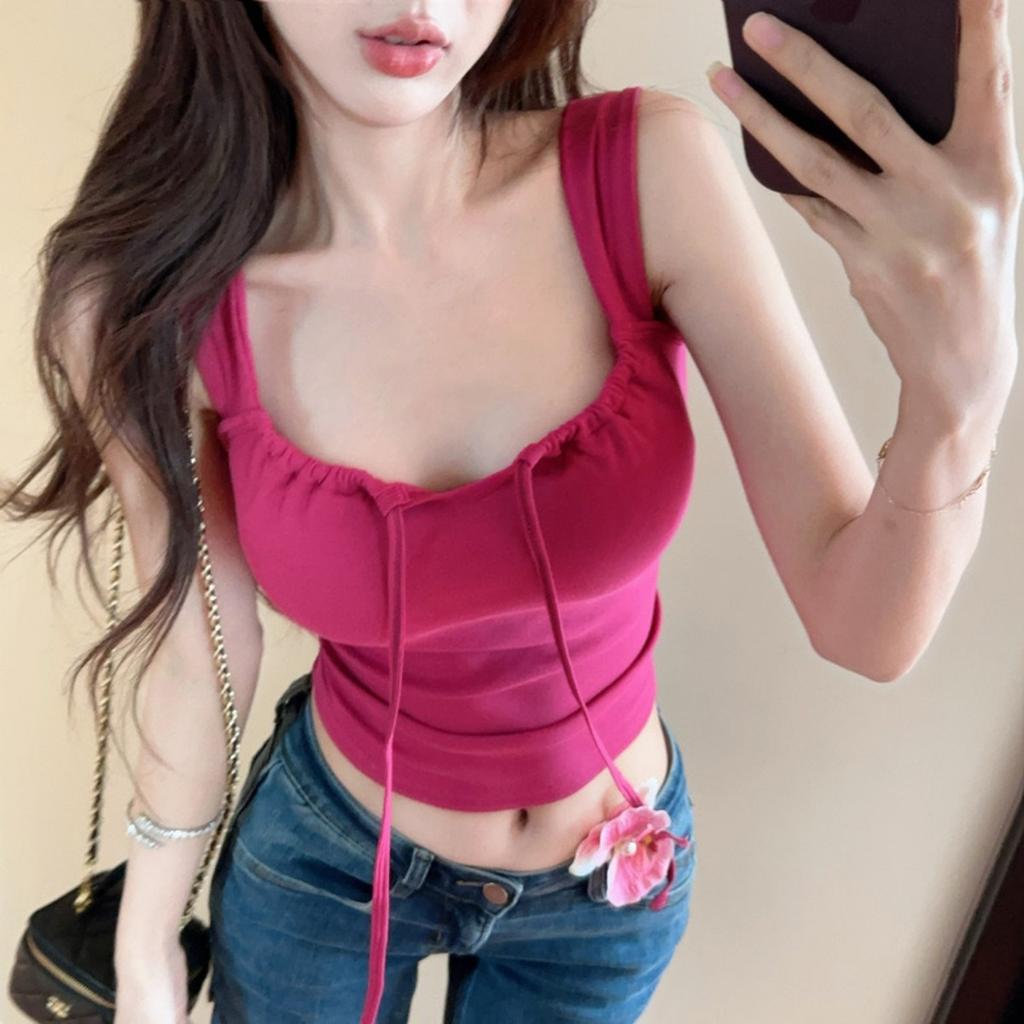 Белая атмосфера Feeling Camisole Майка женская, универсальная с бюстгальтерами Отдел, с бантом Короткие модели Снаружи Тонкие топы