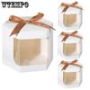 15pcs White Gift Boxes with Clear Window Hexagonal Treat Boxes with Lid and Ribbon Gift Packing Box for Crafting Soap Easter Wedding Parties Jewelry