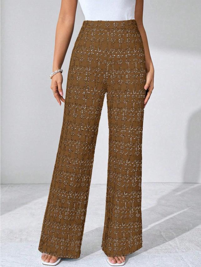 2025 New Woven Plaid High Waist Straight Leg Women's Pants