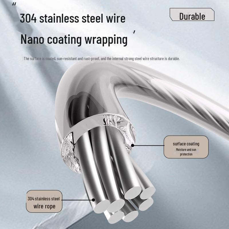 Двухрядная выдвижная бельевая веревка без проколов для использования в помещении и на балконе - невидимая и регулируемая стальная проволока для подвешивания и сушки