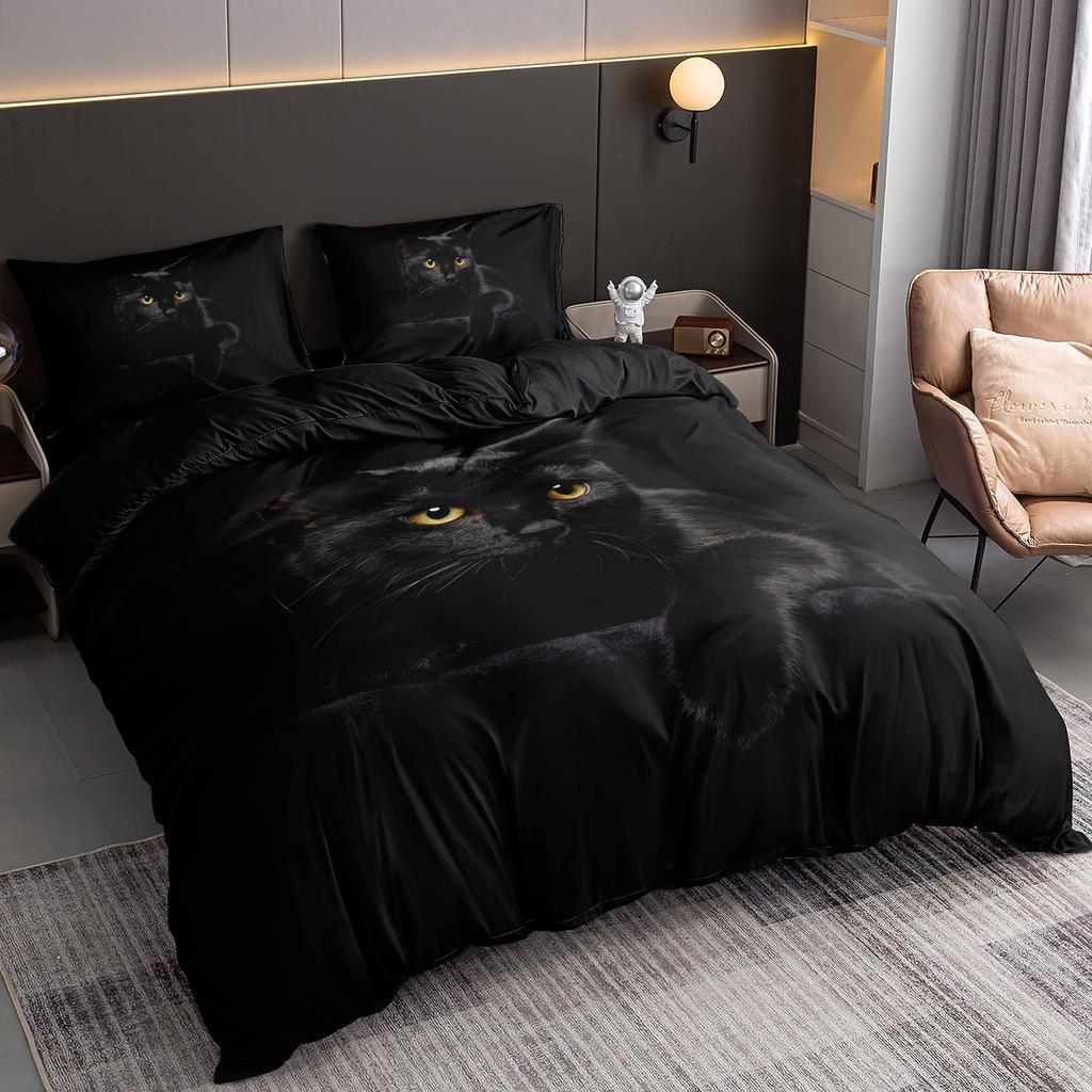 Duvet Cover Set Black Cat Print Bedding Set Soft Comfortable Duvet Cover For Bedroom Guest Room 1*Duvet Cover 2*Pillowcase