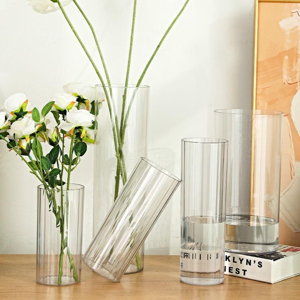 Shatterproof Transparent Flower Vase Modern Hydroponic Flower Pot Acrylic Cylinder Vase  Home
