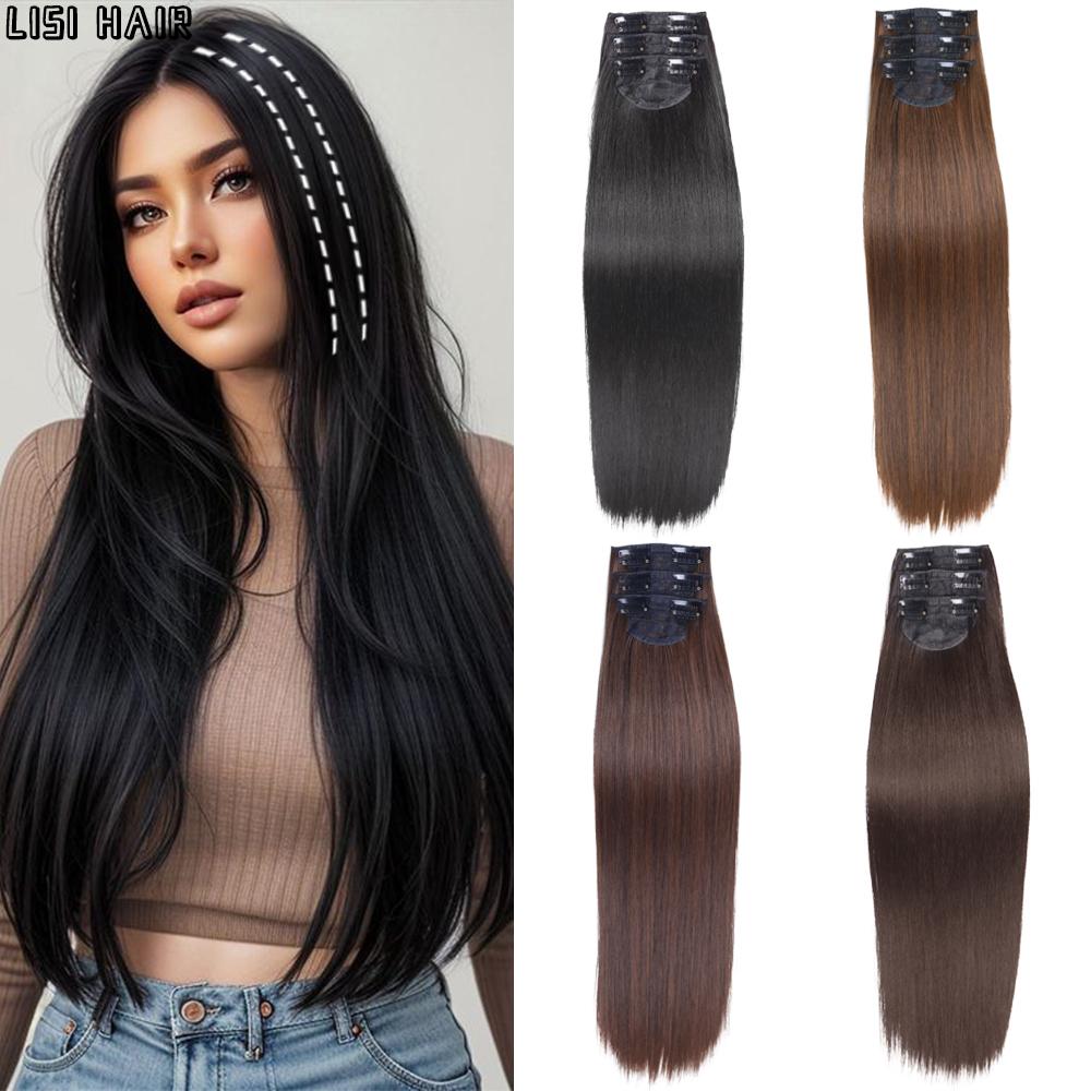 MISSQUEEN Синтетические длинные прямые 3 шт./компл., толстые накладные волосы на заколке, черные волосы для женщин, одежда для косплея