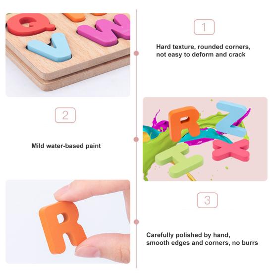 Wooden Alphabet Puzzle Hand-eye Coordination Logical Ability Burrs-free Letters Numbers Wooden Alphabet Puzzle Toys for Children