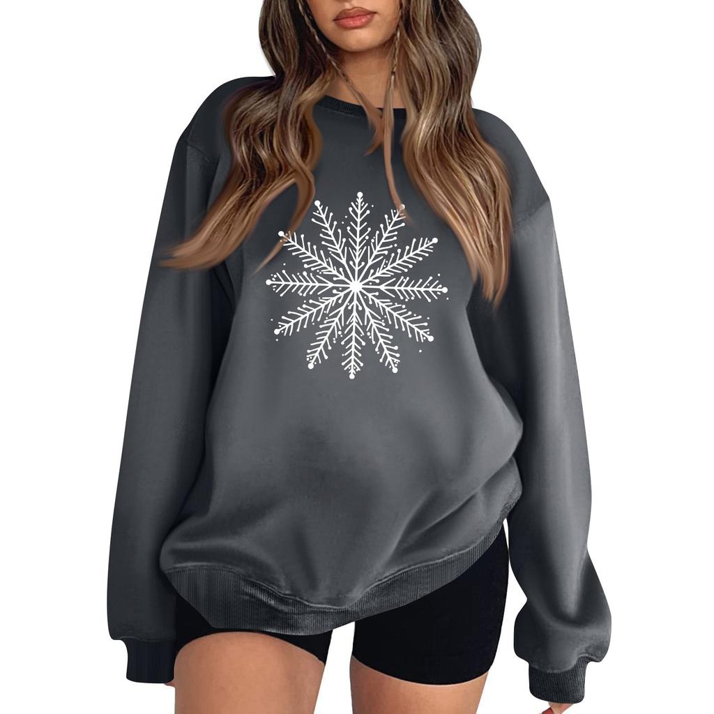 Women's Casual Fashion Christmas Print Long Sleeve O-Neck Sweatshirts Pullover Top