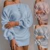 Fashion Women Sexy Solid Sleeve Off Shoulder Long Sleeves Sweater Dress