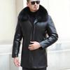 Winter Genuine Leather Jacket for Men, Medium-length Windbreaker, Down Jacket, Leather Jacket, Casual Thickened Lapel Sheepskin Jacket