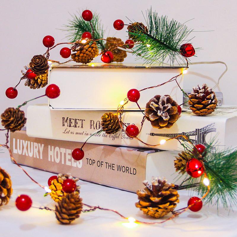 2м Рождественская светодиодная гирлянда с сосновыми шишками, работающая от батареек, украшения для рождественской елки, лампа