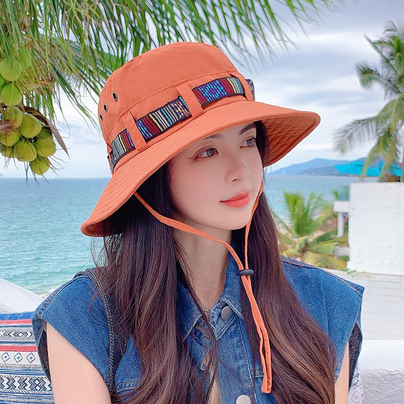New color bar mountaineering hat women's summer fashion versatile shopping trip sun protection hat wide brim denim sun hat