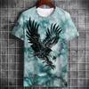 Новая ткань Bird Eye, быстросохнущая дышащая футболка, анималистичный узор, напечатанный короткий рукав, круглый вырез, мужской топ