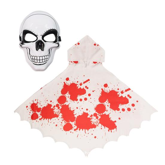 Halloween Skeleton Poncho Hooded Skeleton Cape Halloween Party Costume Cosplay Outfit for Kids Adults
