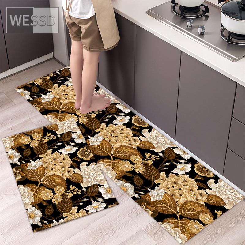 Retro Floral Rug For Kitchen Floor Chinese Style Flower Carpet Runner Home 40x60cm 40x120cm 2 Pieces Laundry Mats Absorbent Non-slip Chair Mat