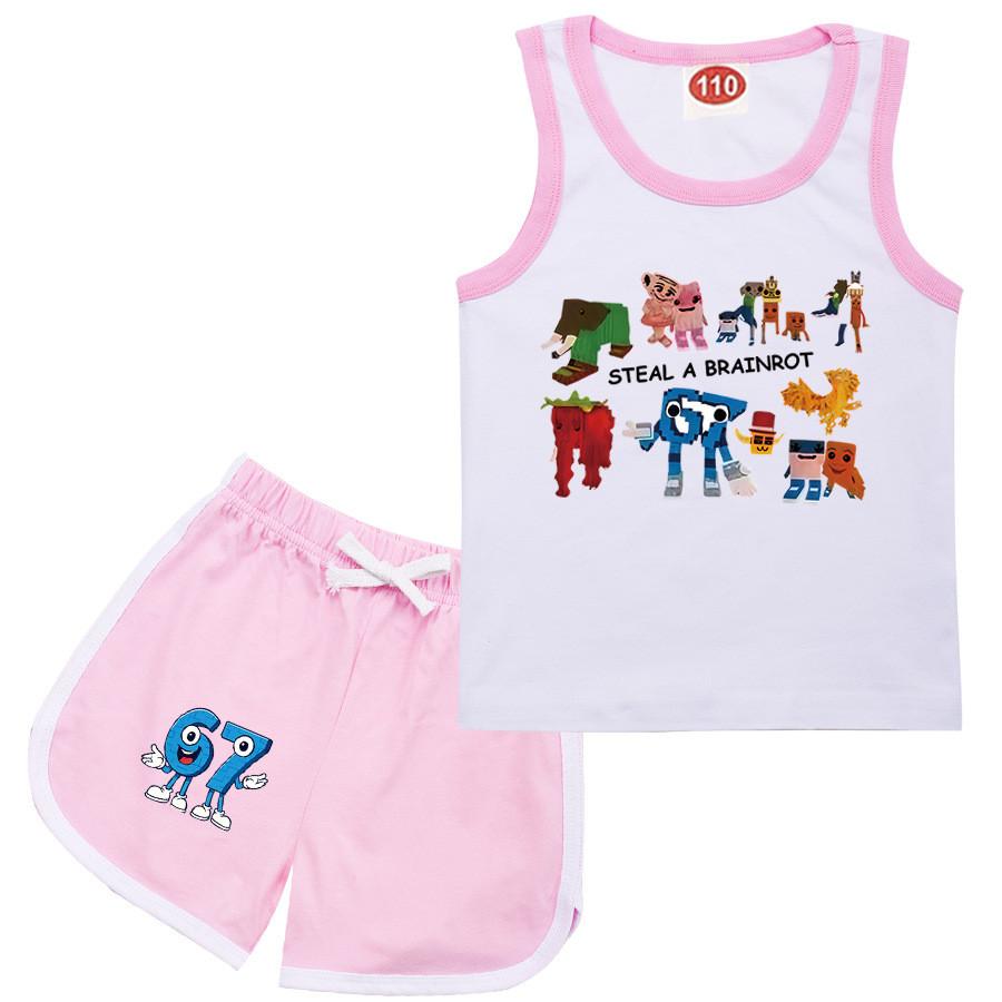 9191 Детские Крадут Мозговую Гниль 67 Принт Топ Брюки Спортивный Костюм Комплекты