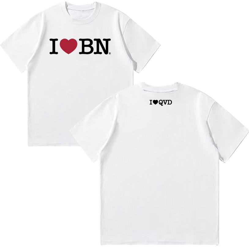 Quevedo Футболка "I LOVE BN" Женская футболка Y2K Летние хлопковые топы с коротким рукавом Модная дышащая простая одежда Повседневная