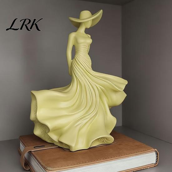 Скульптура из смолы для дома, статуэтка женщины, декор для гостиной, каминной полки, современная изящная резная фигурка женщины, шляпа с широкими полями