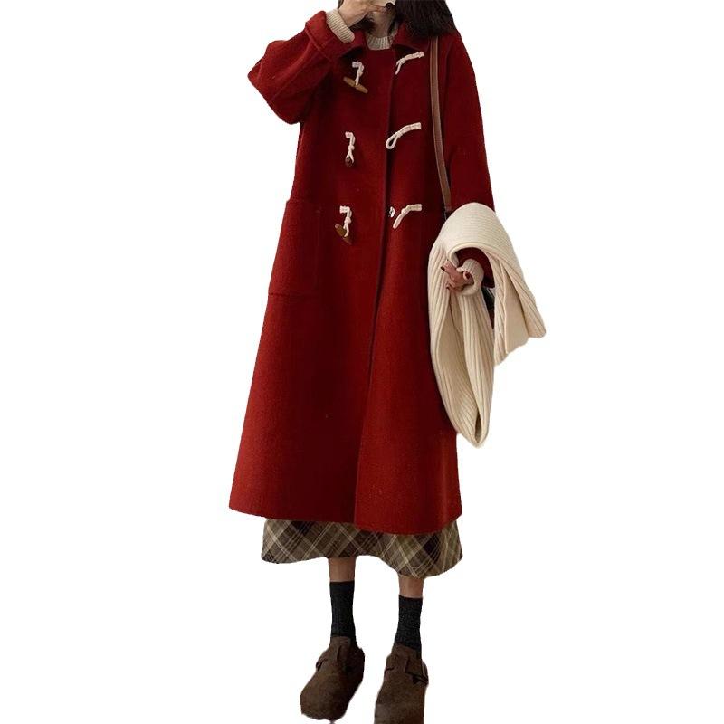 Пальто Женское Осень и Зима Новое Утепленное Маленькое Среднее и Длинное Шерстяное Пальто