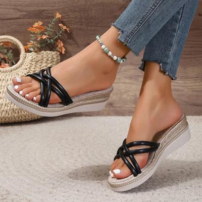 Модная женская обувь 2024 года, женские тапочки высокого качества больших размеров, модные повседневные тапочки с узкой резинкой, женские новые тапочки с открытым носком на танкетке