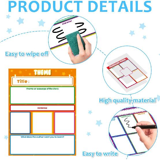 Qyeahkj 8 шт. Универсальная таблица для преподавания литературы Яркие цвета Бумага для доски для классной доски Анкерная таблица ELA для дошкольников и начальной школы