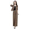 2 Pcs/Set Women Coat Pants Set Lapel Buttons Cardigan Plaid Print Long Sleeve Jacket Wide Leg High Waist Straight Trousers Lady