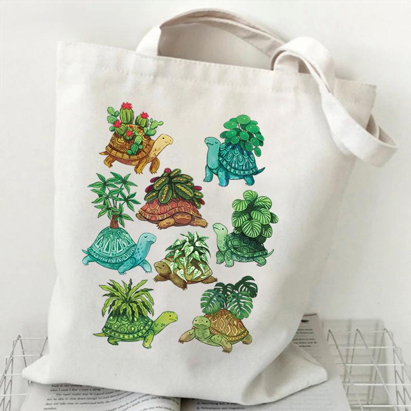 Забавная аниме-графика кошек женская холщовая сумка через плечо мультфильм животных и растений сумка для покупок котят любительница женских многоразовых сумок