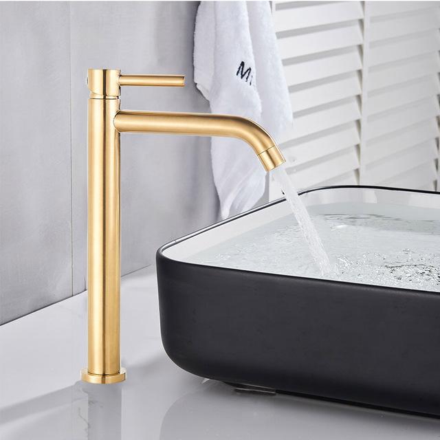 Tall Basin Sink Faucet Slim Black Chrome Bathroom Washbasin Water Mixer Tap Hot Cold Water Basin Crane Deck Mounted Bathroom Tap