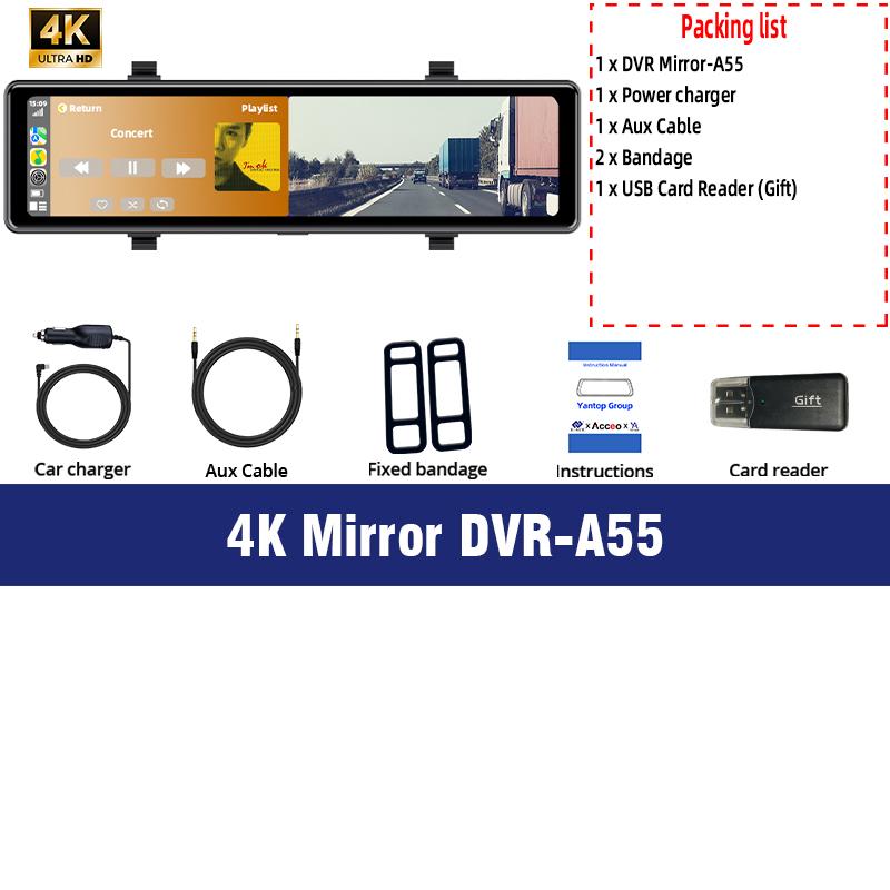 E-ACE 12-дюймовый 4K Carplay&Android Auto Car DVR Dash Cam Stream Mirror Video Recorder 1080P Зеркало заднего вида 5G Wifi/GPS/BT/FM AUX