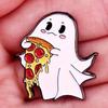 Милый эмалевый значок-брошь в виде привидения с пиццей, рождественский, хэллоуинский значок, пряжка, аксессуар