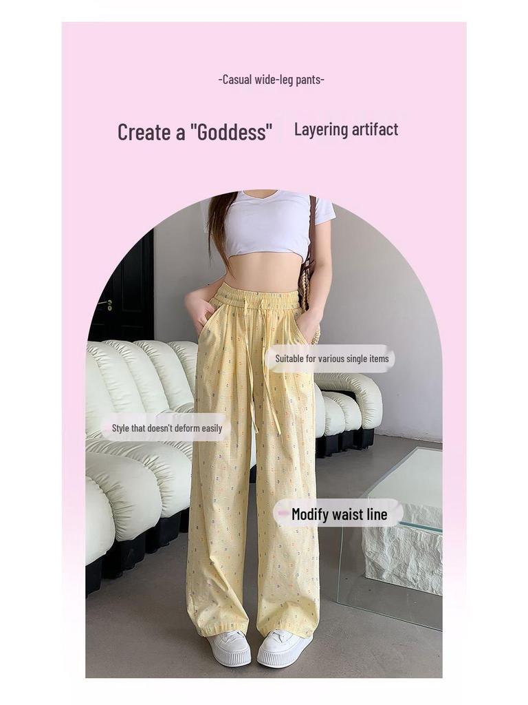 Красочные брюки в горошек с широкими штанинами и высокой талией для женщин - Весна 2025, стиль дофамин