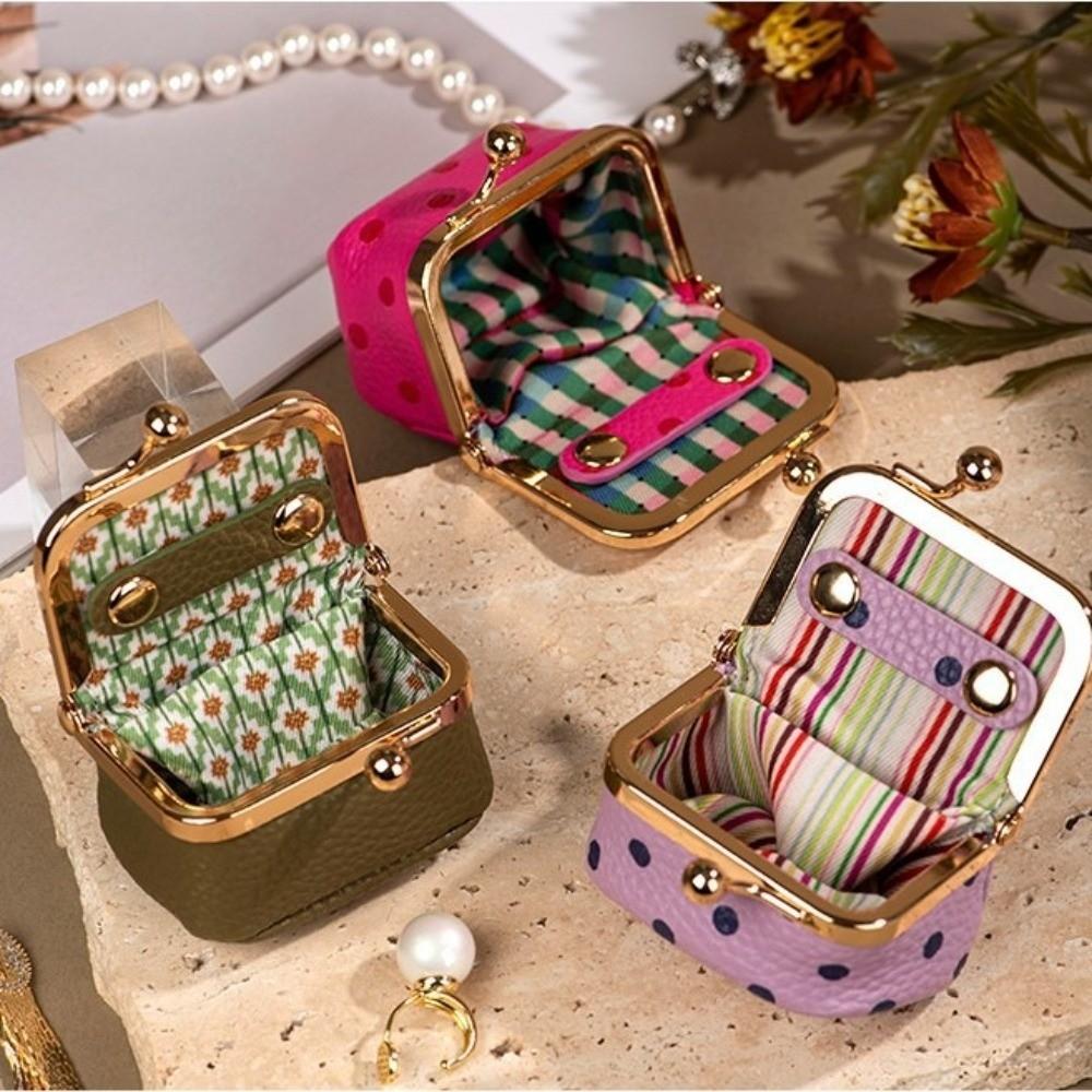 PU Leather Leather Jewelry Bag Polka Dot Small Item Bag Luxury Kiss Lock Coin Purse Woman Girl