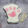 1 Pair Women Winter Gloves Half-finger Cat Paw Shape Thick Plush Elastic Warm Heat Retention Non-slip Windproof Wrist Protection Cycling Riding