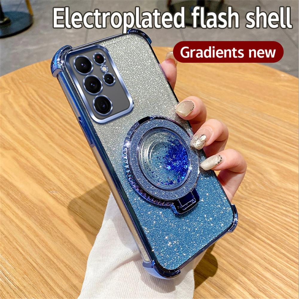 Чехол для телефона с магнитной подставкой с блестками-зыбучими песками для Samsung Galaxy S24 S23 S22 Plus Ultra S20FE S21FE Note 20 Ultra Противоударный чехол