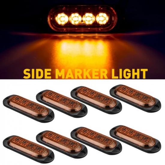 4LED Amber/Red Oval Clearance Side Tail Turn Lamp Truck RV Light Pick-Up Trailer