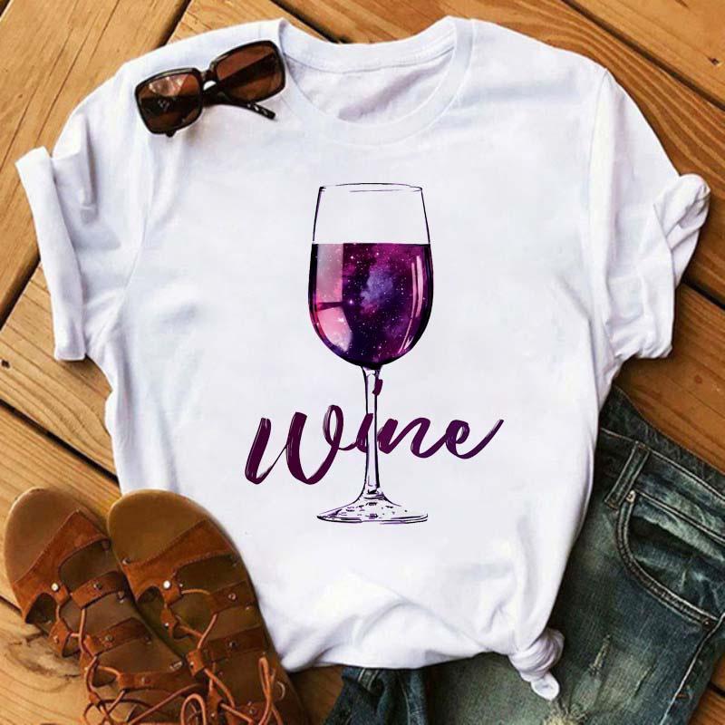 Wine Glass Printed T-Shirts For Women Clothing Casual Top Ladies Clothes Short Sleeve Versatile Graphic Printed Fashion Shirts