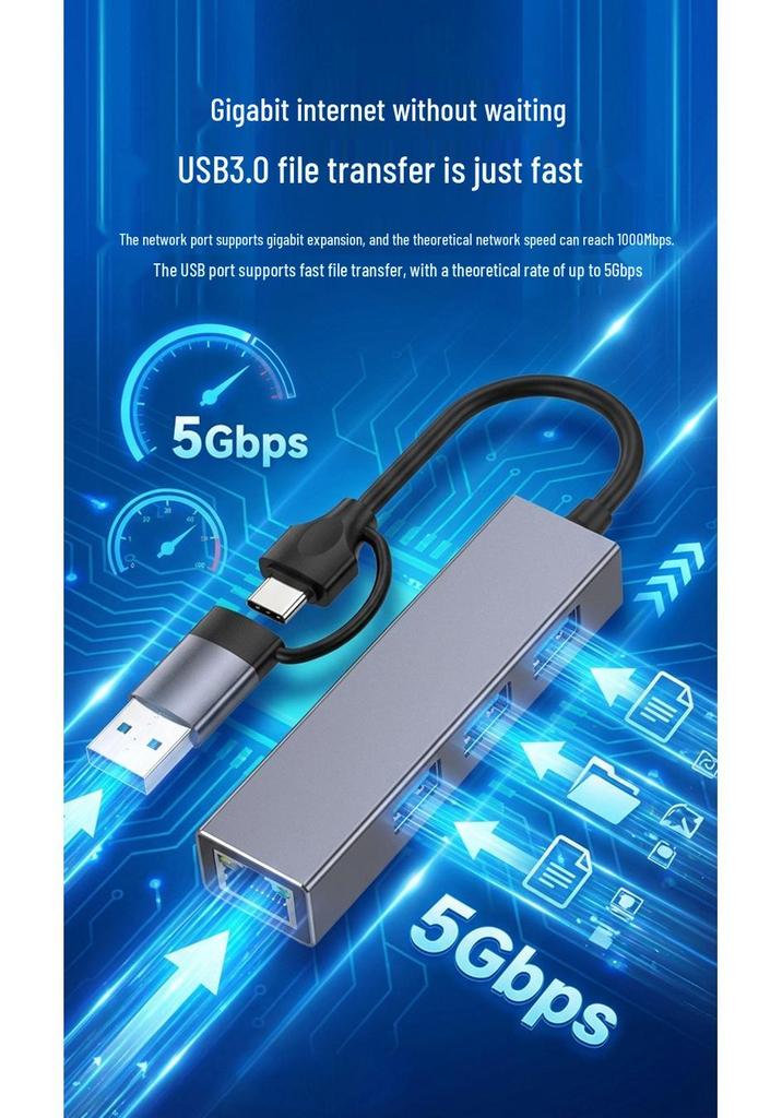 USB 3.0 Hub with Gigabit RJ45 Ethernet and 100Mbps Network Card