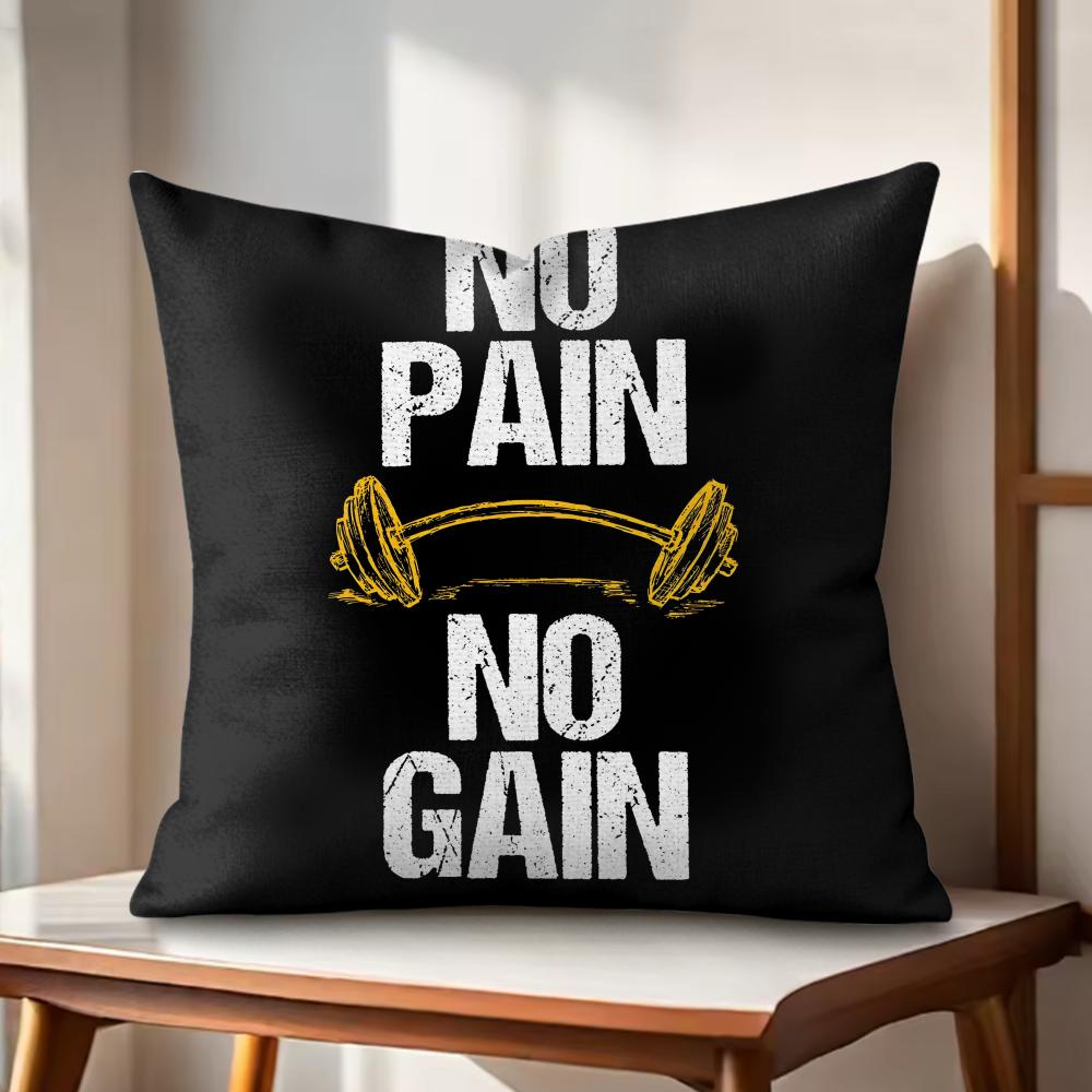 No Pain No Gain Cushion Cover Natural Linen Organic Fabric DoubleSided Printing Couch Pillow Covers Home Decor
