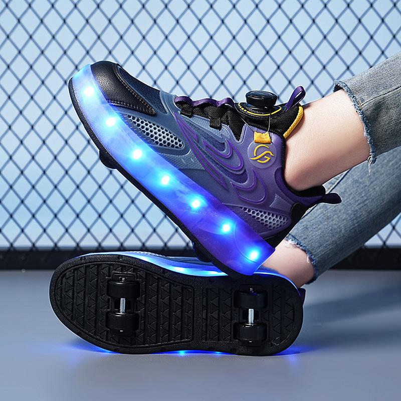 Взрывные кроссовки на роликах четырехколесные для мальчиков светящиеся двухколесные ролики детские красочные