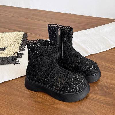 Летние полые дышащие короткие ботинки женские новые 2025 верхняя одежда дышащие одинарные туфли тонкие средней длины крутые ботинки