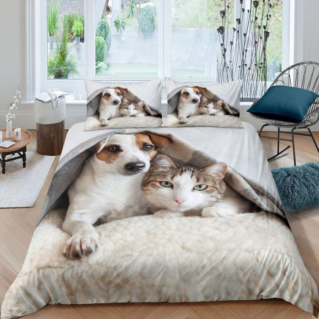 Комплект постельного белья с милыми собачками размера King Queen и рисунком животных Kawaii Dog для детей, мальчиков и девочек, полиэстеровое одеяло