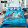 Детский комплект пододеяльников с дельфинами, королевский размер, милый дельфин, морской обитатель, пододеяльник из микрофибры, декор с синей волной, пододеяльник для подростков, комплект из трех предметов