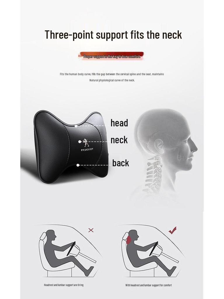 Compatible Headrest & Lumbar Support Cushions, Neck Pillows, and Interior Emblems for Peugeot 408, 4008, 2008, 508L.