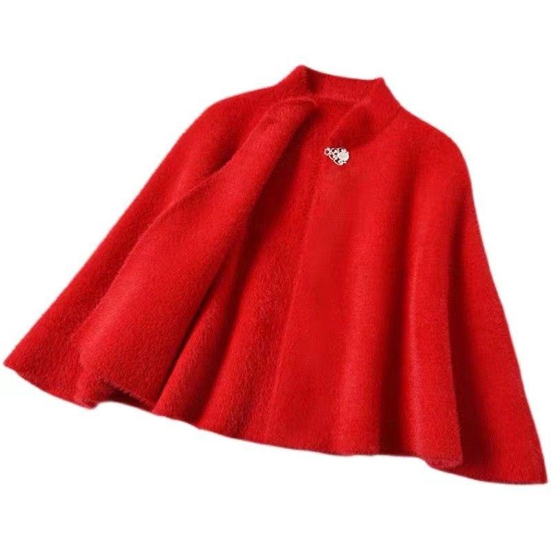 Верхний плащ шаль для молодых женщин осень и зима короткий фасон накидка женский однотонный вязаный свитер