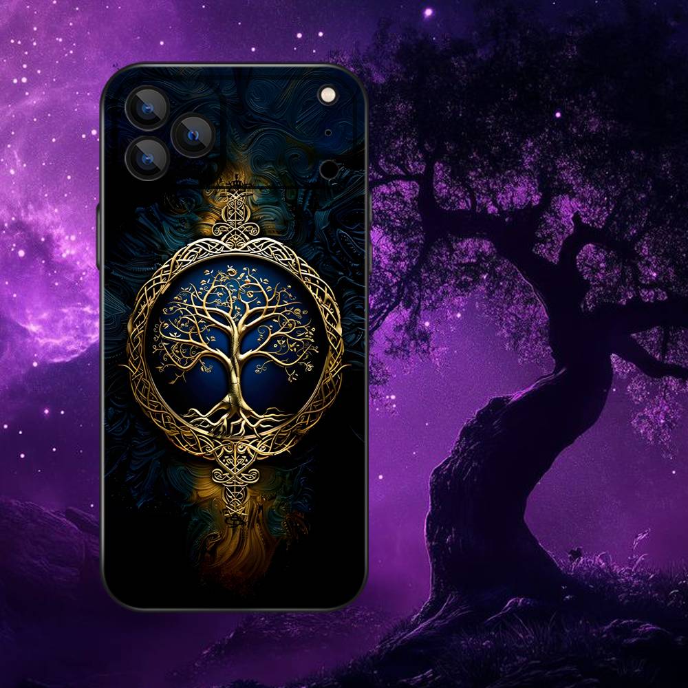 Чехол для телефона «Древо жизни Иггдрасиль» для iPhone 17,16,15,14,13,12,Pro,Max,Plus,E,SE4,Air,Mini Черный Мягкий Коробка