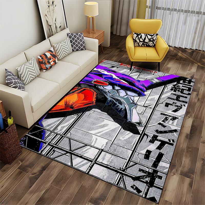 "Japanese Anime Mecha Design Carpet with Text and Modern Art Style" Suitable for use as an anti-slip for living room bedroom sofas