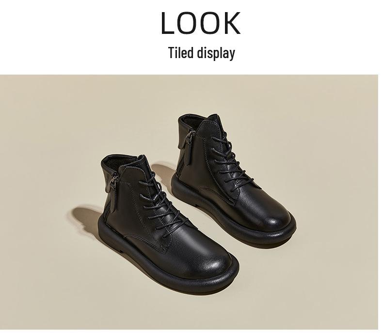 Винтажные женские ботинки Мартин из кожи на осень 2025 года с двумя молниями - корейский стиль, повседневная обувь на плоской подошве