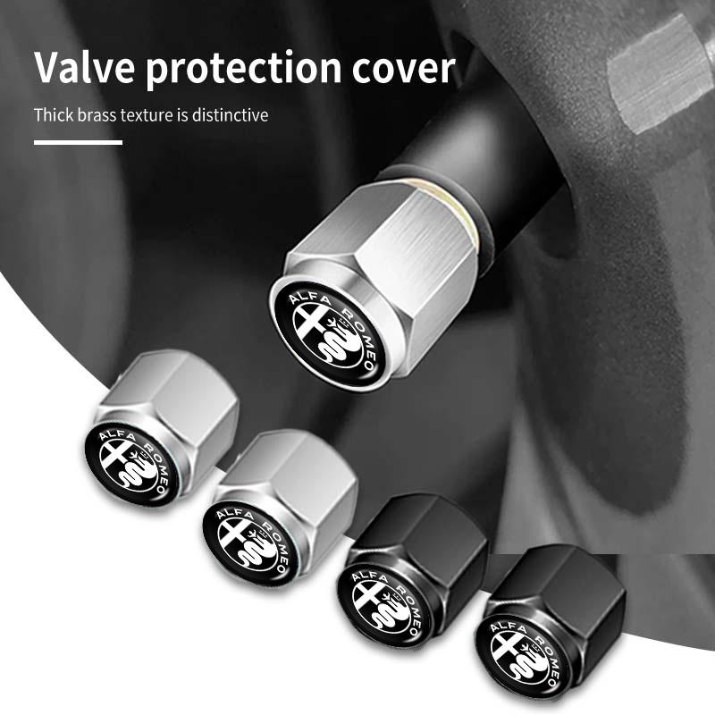 RXDMV1 5pcs Metal Tire Valve Cap Dust Protection Cover Accessories For Alfa Romeo GT Stelvio F1 Brera Volante Tonale Gloria Disco