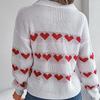 Autumn Winter Vintage Loose Long Sleeve Top Heart Print Cardigan Knitwear V-Neck Sweater