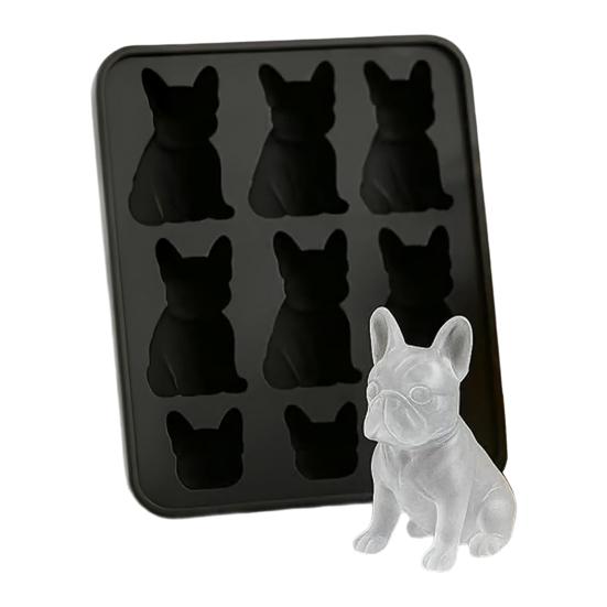 Форма для льда Французский бульдог Гибкий силиконовый лоток с защитной крышкой Оригинальная форма животного 3D Форма для льда для виски коктейлей сока Веселый любитель бульдогов